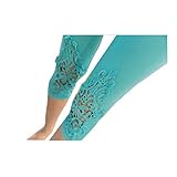 beauty factory 刺繍レギンス 七分丈 コットンレース 美脚スパッツ 選べる ６色 白 紫 灰色 黒 青 ピンク (青)