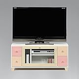 【日本製】カントリー 100cm幅ロータイプテレビボード ホワイト/ピンク 完成品