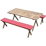 Rocking Table(ロッキングテーブル)  デラックスピクニックテーブル 3点セット 150幅 ダークブラウン クッション(レッド)付き RXPT-150DB-C-RE