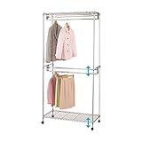 インテリア 家具 便利 おしゃれ 1.5倍掛頑丈ハンガーラック 【4： 幅91cm/2段掛け】 スチール製 カバー/棚/キャスター付き 高さ調節可