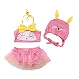 3本の女の子の子供のトップとツツスカートビキニ漫画のファンシー水着夏の水着セット (80)