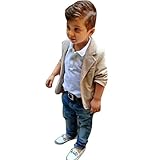 Domybest子供服　フォーマル　上下セット　ボーイズ 紳士服　男の子スーツ キッズスーツ　フォーマル洋服　シャツ+コート+デニムのズボン ３点セット 長袖 ジェントルメン　 日常着　入学式 入園式