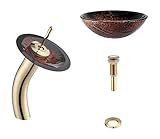 Kraus C-GV-710-12mm-10G Lava Glass Vessel Sink and Waterfall Faucet Gold by Kraus