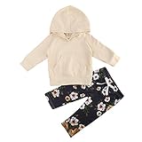 ロングパンツ 上下2セット 女の子 赤ちゃん 子供用 ロングスリーブ フード付きのトップ +花柄 ズボン 子供服 （0-18ヶ月） (3-6ヶ月)