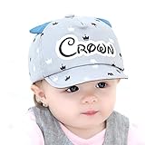 ベビー　帽子　子供用　赤ちゃん　猫　耳　かわいい　男の子　女の子　紫外線対策　UVカット　コットン　ハット　キッズ用品　星　王冠柄　サイズ調整可能　　　　 (グレー)