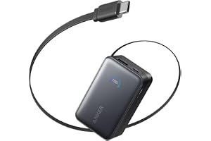 Anker Nano Power Bank (10000mAh, 45W, 巻取り式 USB-Cケーブル) ブラック | モバイルバッテリー 10000mAh (36Wh/10K) / 45W出力 / ディスプレイ搭載/巻取り式USB-Cケーブル一体