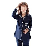 Asia Color コットンだから肌に優しい！ マタニティ 授乳口付き ルームウェア コットン 前開き 産前産後 セットアップ 全３色（ピンク、ブラック、ネイビー） (M, ネイビー)