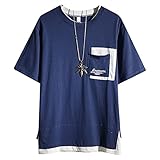 Supden夏のメンズクール半袖Tシャツ大サイズゆったり吸汗速乾性5点袖トップスファッションプレーン人気 (2XL, 青)