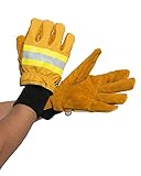 Yellow 11.42-inch Leather Firefighter Glove Heavy Duty Work Waterproof Fire-retardant Gloves w/ Refl