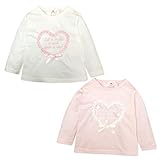 (ピンク/90cm)ベビー服 女の子 Tシャツ 長袖 ロゴプリント レースフリル 花刺繍 リボン装飾 花レース切替 女児 ベビー