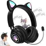 ヘッドホン bluetooth ワイヤレスヘッドホン 着脱式マイク付き 学生/子供向け リアルタイムモニター機能付き 子供用ヘッドフォン Bluetooth5.4/3.5mmオーディオライン/tfカード再生 オーバーイヤー型 マイク内蔵 ハンズフリー通話 ブルートゥース ヘッドフォン 低遅延 猫耳RGBライトキラキラ 50時間再生 40mmドライバー 快適装着感 音楽/ゲーム/学習暗唱 贈り物