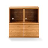 LOWYA （ロウヤ） 〈国産〉食器棚 キッチンカウンター 木目調 選べる6タイプ 滑らかスライド棚 フルオープン アンティーク風 タイプA+A 幅96cm ナチュラル おしゃれ