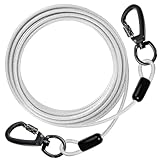 DANOFY 犬 ワイヤー 係留 リード ケーブル - 犬用 係留ケーブル 5mm極細 カラビナ ロック付き 錆び付かない ランナーケーブル しつけ用 訓練リード 外飼い 庭 キャンプ 小型犬 中型犬 大型犬対応 シルバー 3m