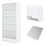 【福袋】【地球家具】コレクションラック「ワイド」新シリーズセット 幅83cm 奥行39cm 【正規品】[鍵付きコレクションケース] [耐震]（引き戸 ハイタイプ本体+上置きハイタイプ+背面ミラー） ホワイト