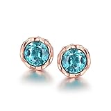 (Blue) - Simple Cubic Zircon CZ Stud Earring Rose Gold Plated For Women Girl Mix Colour