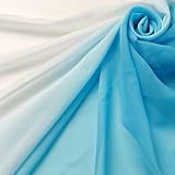[moonfarm] 2色 グラデーション シフォン 生地 幅140cm 100D 手芸 布 薄手 (ライトブルー×ホワイト, 1m)