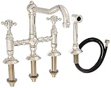 Rohl A1458XMWSPN-2 Country Kitchen Three Leg Bridge Faucet with Cross Handles Sidespray and 9-Inch R