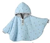 【SCGEHA】ふわふわ リバーシブル ポンチョ フード お袖つき 男の子 女の子 兼用 ベビー ３カラー ２サイズ 動きやすくて赤ちゃんうれしい♪ （スカイブルー／80）
