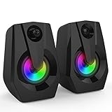 PC スピーカー パソコン用 2ch ステレオ アクティブ スピーカー USB給電式 3.5mm入力対応 5W*2 パワフル出力 LEDライ