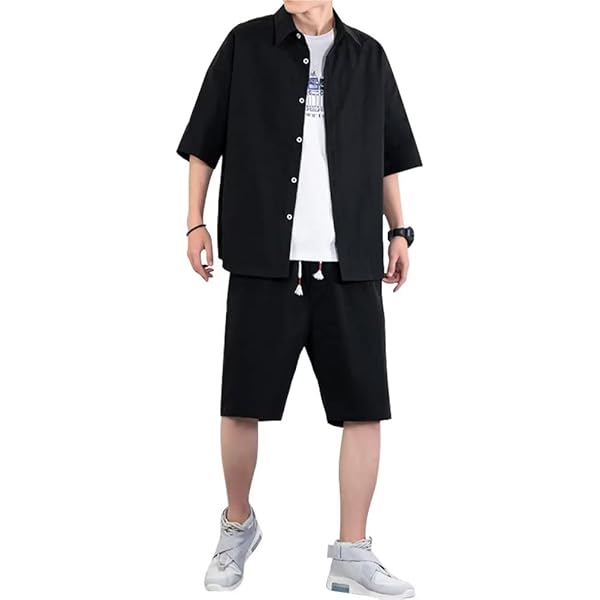 Amazon | [JINPIN] メンズ シャツ ハーフパンツ 上下セット 2点セット