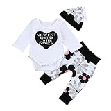 杜屋トヤ　新生児服　上下セット　長袖ロンパース＋パンツ＋帽子　三点セット　Ｔシャツ　ボディースーツ　ルームウェア　英語　花柄　かわいい　洋式　秋　冬　カジュアル　遊び　お出かけ　プレゼント　女の子　男