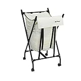 Household Essentials LH1005 Lifter Hamper Spring Loaded Rolling Laundry Bag with Cloth Lid - White