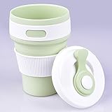 卓仕朗　水筒　シリコン製　折り畳み式　携帯便利　蓋付き 折りたたみカップ　子供　大人　アウトドア/スポーツ/出張/運動会適用　350ｍｌ (グリーン)