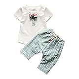 Cutelove 子供服 Tシャツ 半袖 Tシャツ＆パンツ 上下セット タータンショーツ 男の子 ベビー ショートパンツ 可愛い柄 ショートスリーブ 蝶ネクタイ 夏
