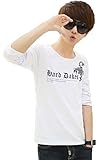 【Smile LaLa】 メンズ 英字 Tシャツ ロゴ カットソー 十字架 クロス プリント ロンT トップス インナー カジュアル シンプル (ホワイトA, M)