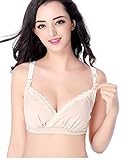 (ココアンドユカ) COCO&YUKA 産前 産後 授乳ブラ マタニティ ブラジャー ノンワイヤー クロス オープン ホック 取り外し 2way タイプ 下着 レース ストレッチ (M, ベージュ)