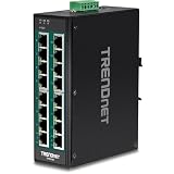 TRENDnet 16ポート 硬化 産業用 非管理 ギガビット 10/100/1000Mbps DINレールスイッチ 16ギガビット PoE+ポート 永久保護 TI-PG160