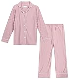 マタニティ パジャマ 妊婦服 ナイト ウェア 上下 セット 長袖 長ズボン ルームウェア 授乳口 付 (L, ピンク)