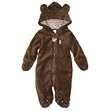 ZooArts ベビー服 ロンパース かわいい耳付き 小熊 新生児 男の子 女の子 赤ちゃん服 長袖 前開き カバーオール 満月/出産祝い/プレゼント 春用 秋用 冬用 ふわふわ 防寒 着ぐるみ あん