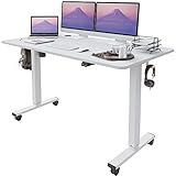 VOSATRON 電動式昇降デスク スタンディングデスク(幅140×奥行60cm, キャスター付き）昇降デスク 高さ調節デスク パソコンデス