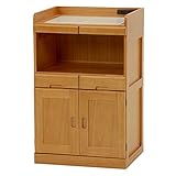 キッチンワゴン　MW-6571NA （色：ナチュラル）　便利なコンセント付 隠しキャスターで移動もラクラク！