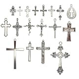 [UNI STONE] クロスチャーム 十字架 シルバー カン付き アクセサリーパーツ アクセサリートップ ハンドメイド MIX アソート 45gセット 18個セット