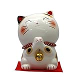 クラフトマンハウス 金鈴願い 猫 貯金箱 2034 K6193 ホワイト 全長:11ｃｍ