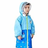 子供 レインコート 雨具 バイザー付 キッズレインコート 反射ライン付き キッズレインウエア・裏地メッシュ 携帯ポーチ付き 可愛い 通気 男女兼用 (L, ブルー)