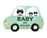 pienihoho いとまみきオリジナルイラスト カーマグネット BABY ON BOARD 13×8.6cm セーフティサイン 乗車中プレート 動物家族車型イラストシリーズ (マグネット, ねこの家族 BABY)