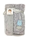 Blankets & Beyondベビーの28 " x 32 "グレー豪華なPlush Blanket with刺繍フクロウ