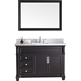 Virtu USA ms-2648-wmsq-es-002 Victoria 48 "シングル洗面化粧台with Marble andスクエアシンク上部をポリッシュクローム蛇口、ミラー、エスプレッソ