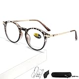 [Zessilo] 老眼鏡 おしゃれ 丸形メガネ ビッグサイズ 老眼用 眼鏡 TR メタルコンビ素材フレーム レディース メンズ ブルーライトカット リーディンググラス 2023 (アンバー, 1.5, 倍率)