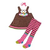 (マッドパイ)Mud Pie ベビー フクロウモチーフジャンパースカート＆タイツセット Owl Jumper With Tights 111A044-09 ブラウン 6-9M(6～9ヶ月) [並行輸入