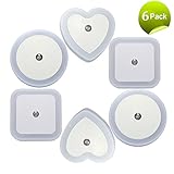 Lexitek 0.5W プラグイン LEDナイトライト センサー付きランプ 子供部屋 浴室 廊下 キッチンに 円形2個 正方形2個 ハート型2個白 6個パック Varied ホワイト La86-RS