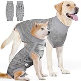 THKWOO 犬 術後服 メス 犬用術後ウェア 犬介護服 エリザベスカラーの代替品 内部メザニン 尿パッドを収納可能 薄手のツルッとした素材 抜け毛防止 傷舐め防止 皮膚保護 離乳 去勢 避妊 手術後服 カット可能なU字型開口部 小型犬 中型犬 大型犬 女の子 母犬専用 (グレー 3XL)