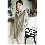 マタニティ ポロシャツ風 Tシャツ ロング 半袖 ゆるシルエット (グレー)