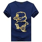 [クロム クレイン] メンズ 半袖 カジュアル キャラ Tシャツ キャラクター プリント カットソー TSP012 (01.ネイビー,L)