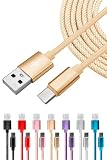 シズカウィル USB 2.0 to Type C ケーブル USB-C データ転送 500MHz 480Mbps 充電ケーブル ナイロン 断線防止 柔らかい テレワーク リモート 在宅勤務 Type-c機種対応 12W 急速充電 ゴールド 2.0m 1個入り