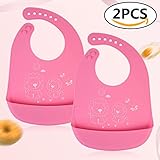 お食事 エプロン シリコン製 赤ちゃん 2点セット よだれ掛け ベビー ポケット付き 離乳食 食事用スタイ 幼児 エプロン 柔らかい by amzmonnsuta (ピンク)