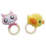 赤ちゃんのギフト、2個、木製のおもちゃ、[ピンクのうさぎと黄色の鳥]